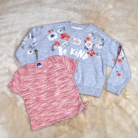 Girls Gray Sweatshirt Old Navy Short Sleeve T Shirt Size 8 Set - Picture 1 of 12